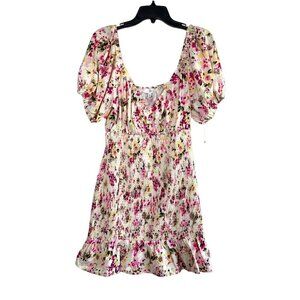 NEW NSR Floral Print Smocked Mini Dress Size M Short Puff Sleeve Size M